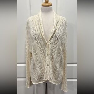 Vtg J Jill Women’sCrochet Cardigan Sweater Cream Sz XL Cottage Coquette Feminine